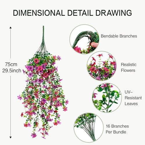 Artificial Hanging Flowers for Outdoors,2Pcs Fake Hanging Light Purple Red gallery