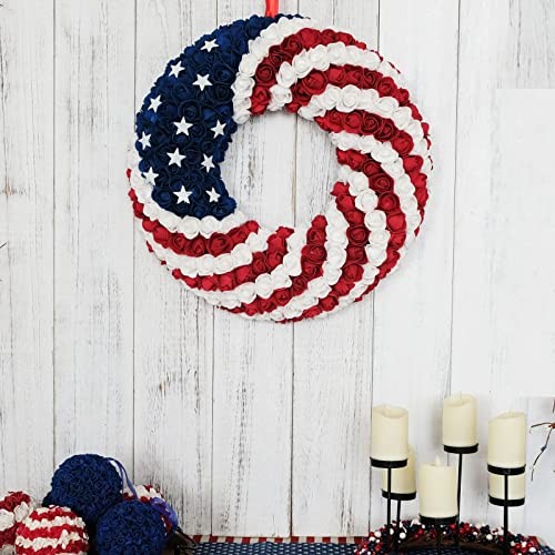 18Inch Patriotic Roses Wreath, 4th of July Summer Soft Touch Foam 18" Round gallery