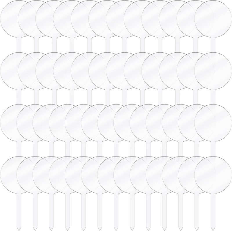 50 Pieces 2 Inch Round Acrylic Cupcake Toppers Blank Clear Mini DIY Cake Stick