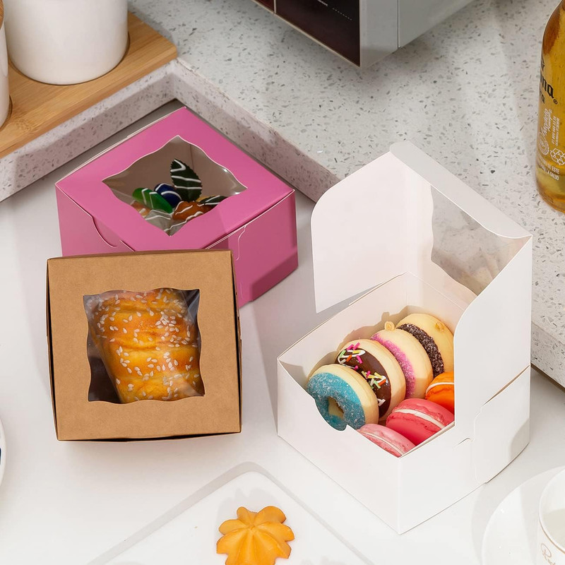 100Pcs Paper Cookie Boxes With Window Small Bakery Boxes 4x4x2.5 Inches Mini Cak gallery