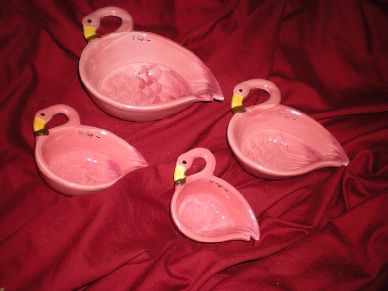 Kitchen Pink Flamingo Measuring Cups Set of 4 Nesting Ceramic Space Saving gallery
