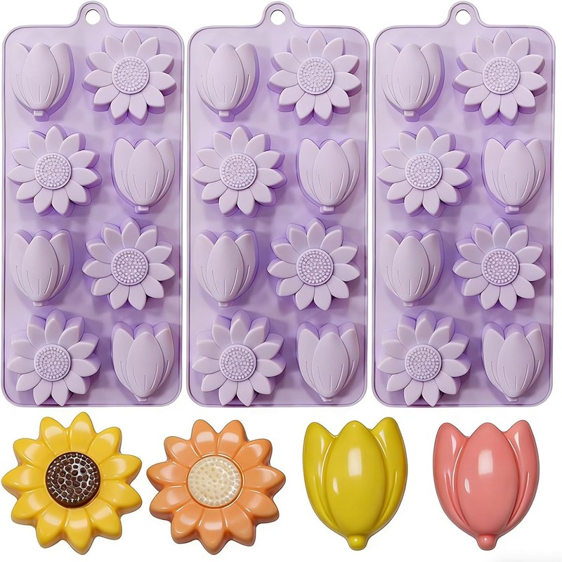 Flower Ice Cube Molds Silicone 2Pcs Sun Flower Chocolate Candy Molds for Baking
