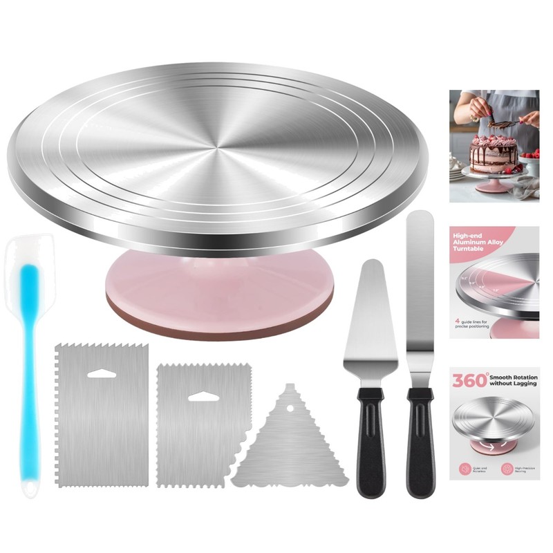 Complete Cake Decorating Kit: 12″ Revolving Turntable with Frosting Tools