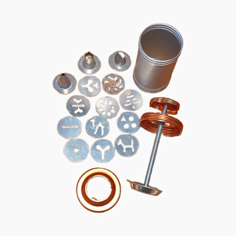 Cookie Press Set w/ Handle, 12 Discs & 3 Tips, Copper/Silver (17pc)