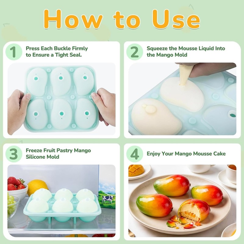 3D Mango Mold for Mousse,1Pack 6Cavities Fruit Pastry Mango Silicone Mold for... gallery