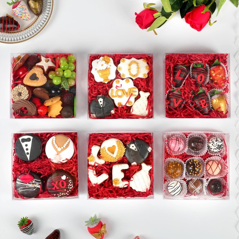 12 PCS Clear Plastic Bakery Boxes 6x6x2 Inch Window Cookie Treat Gift Box gallery