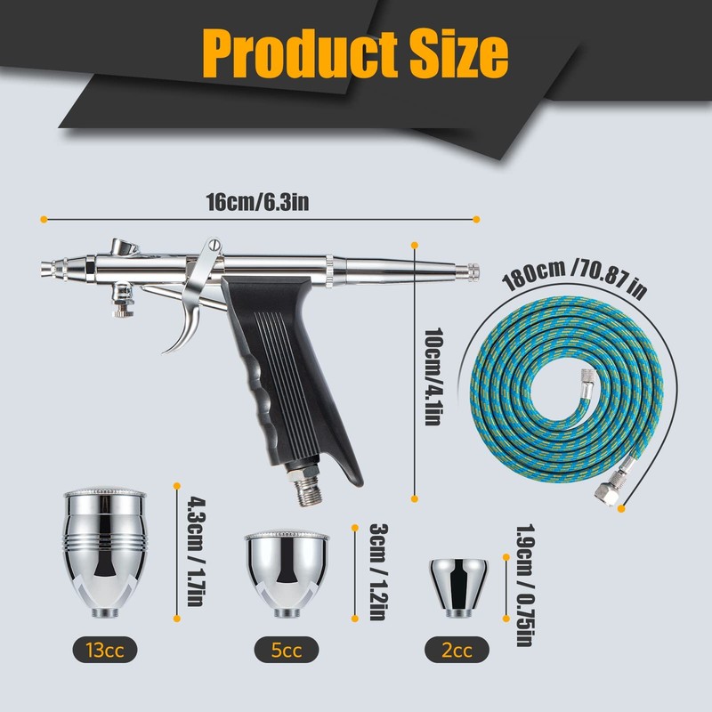 Airbrush Kit, Air Brush Painting Set, Double Action Trigger silver gallery