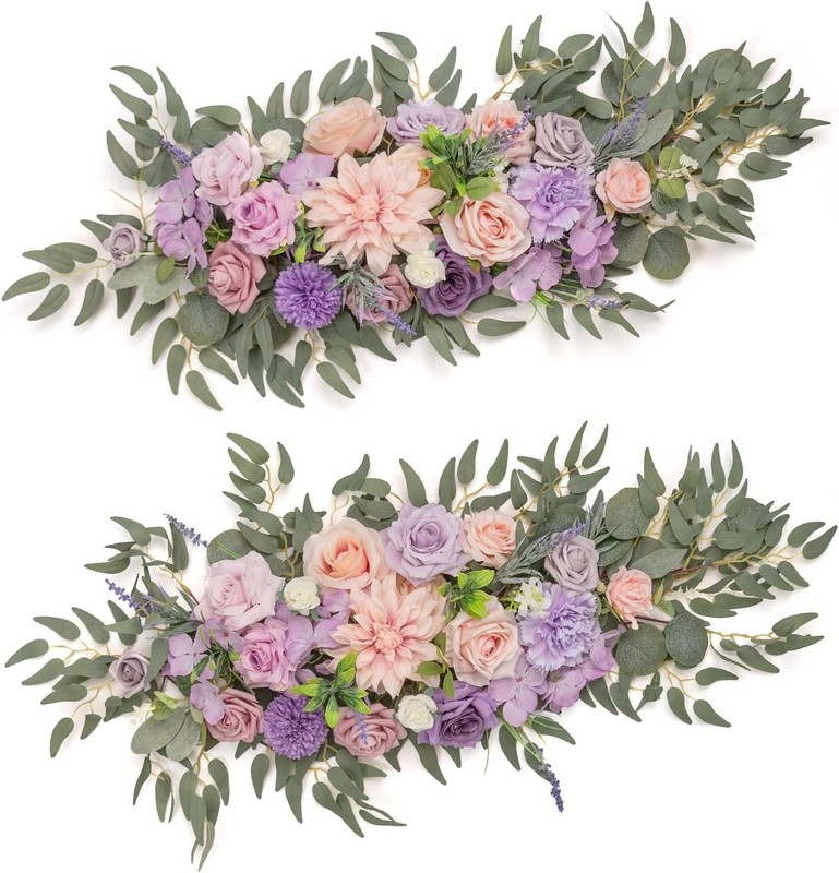 TIN TIME Violet & Misty Rose Flower Garlands, 2 PCS Artificial