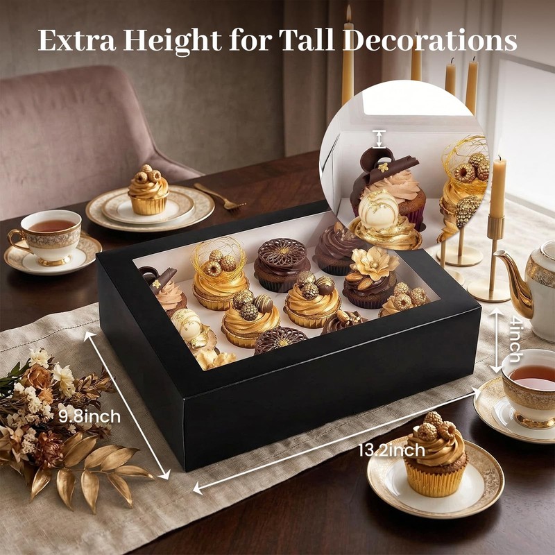 12 Count Cupcake Boxes Containers Window Black Pastry Bakery Supplies 6 PCS gallery