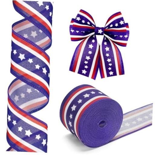 250th Anniversary Patriotic Wired Ribbon – 2-1/2 Inch x 11 Yds Red White Blue