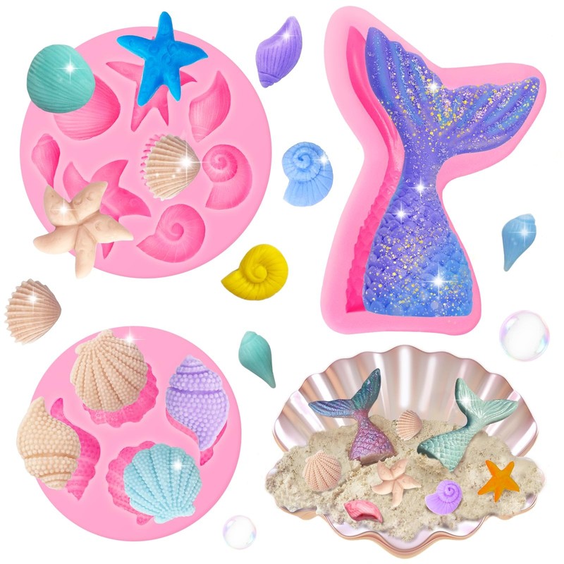 3 Pcs Marine Theme Silicone Molds, Fondant Cake Mold Seashell Starfish Conch …
