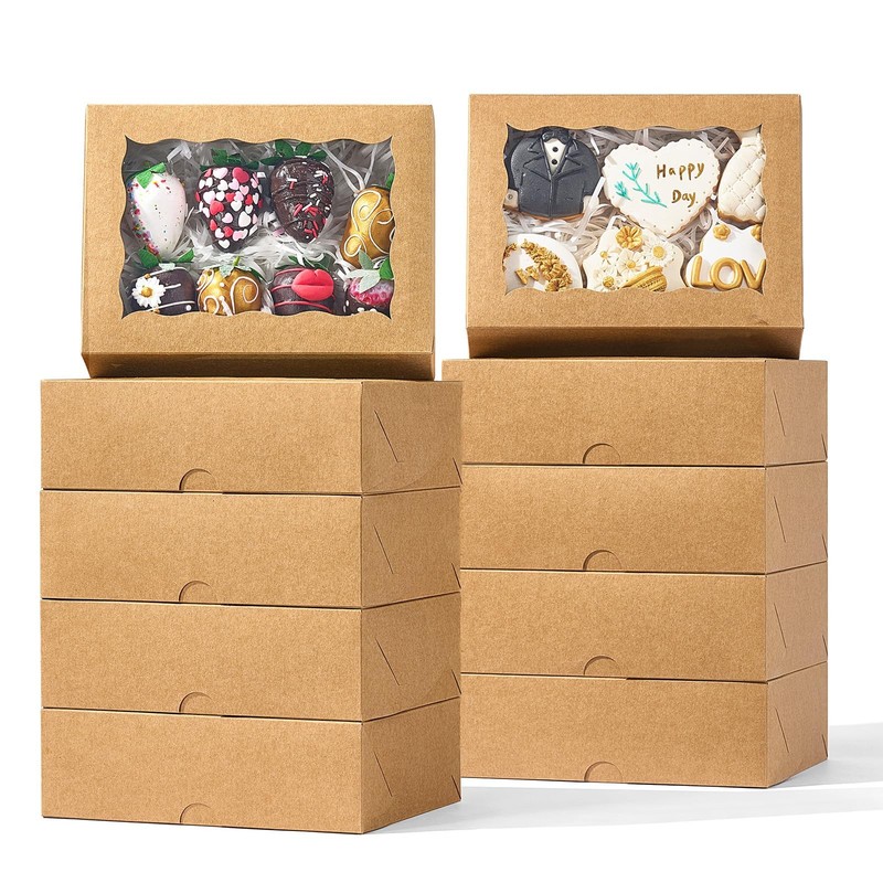 8PCS Brown Bakery Boxes with Window, 8x6x2.5 Inch Gift-Ready Pastry Box for C…