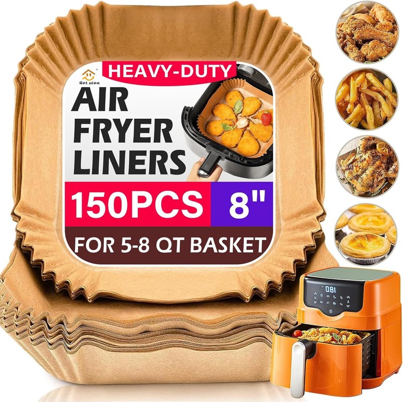 Air Fryer Liners Disposable 150Pcs, 8″ Square Parchment Paper Liner for Air Frye