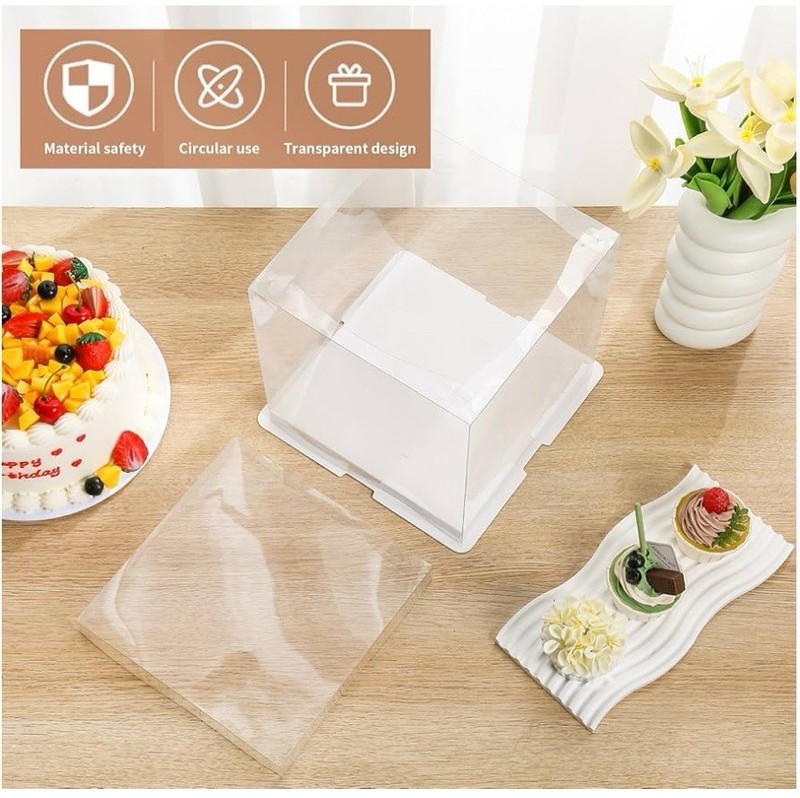 6 Pack Clear Cake Box, 2-Layer Transparent Cakes Box with Ribbon, 11”X 11”X 10” gallery