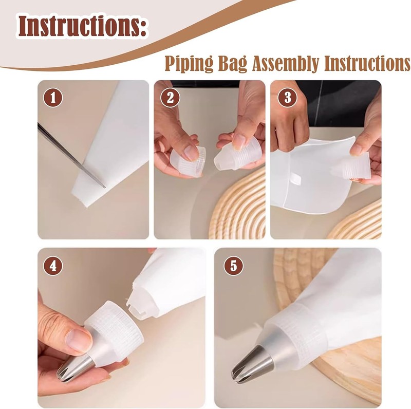 9-Piece Reusable Piping Bags & Tips Set- Cotton Baking Kit W/ Coupler Stainless gallery