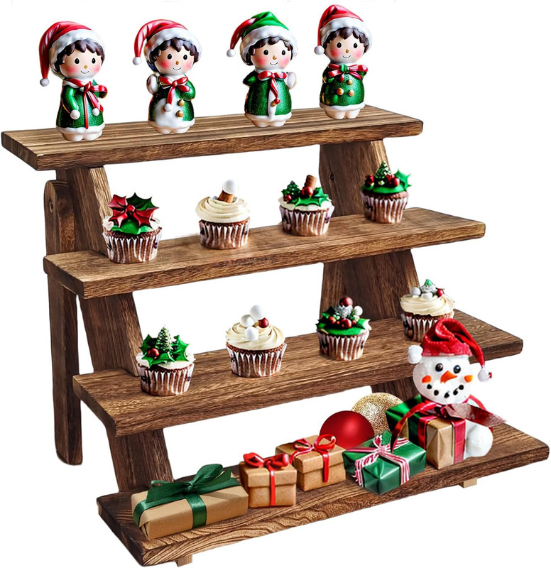 Wooden Cupcake Stand – 4 Tier Cupcake Display Stand, Rustic Tiered Display Stand
