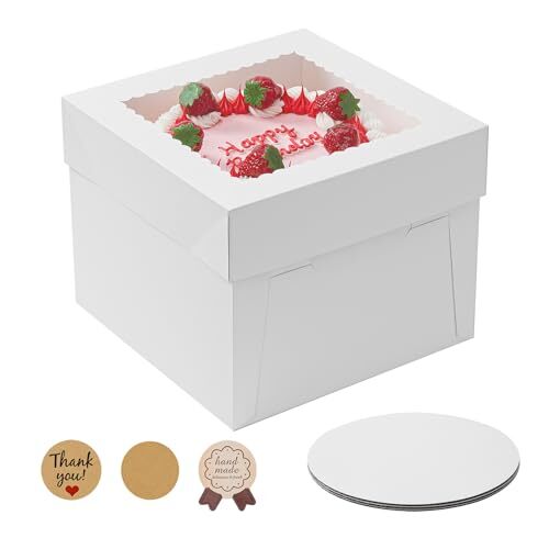 3 Pack Cake Boxes with Window 12x12x8 Inch Tall Cake Box Large White Bakery B…
