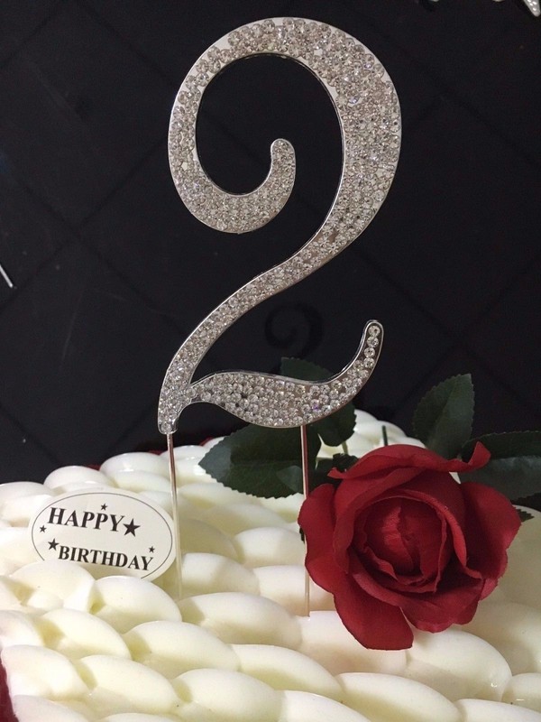 Diamante Rhinestone Cake Topper Gold & Silver Single Numbers 7cm & 12cm gallery