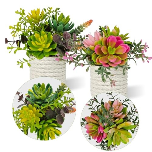 Set of 2 Fake Succulents Plants Artificial Small Succulent Plants Potted Green gallery