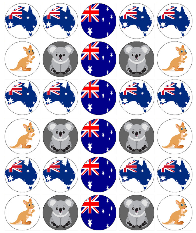 30x Australia Australian Flags Cupcake Toppers Edible Wafer Fairy Cake Toppers