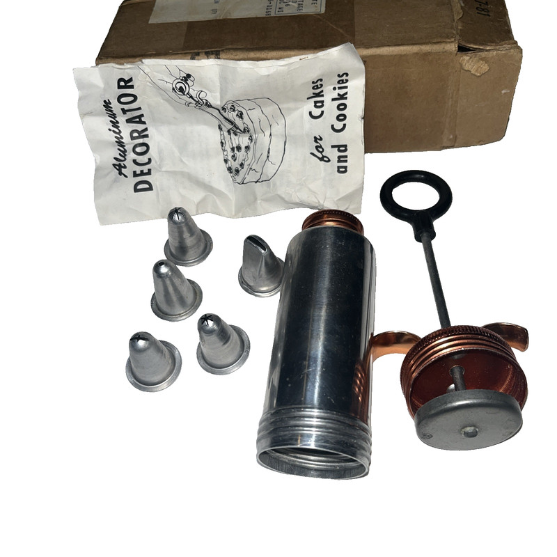 Vintage General Mills Aluminum Copper Tone Cake Decorating Kit in Original Box