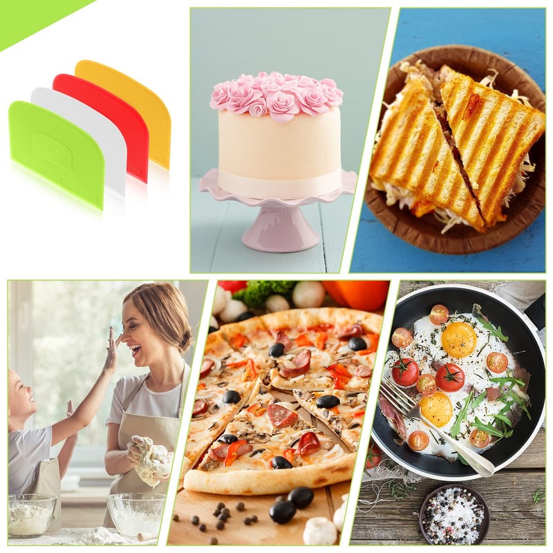 Plastic Dough Scraper 4 Pack with Printed Scale - Ideal for Baking and Cooking gallery