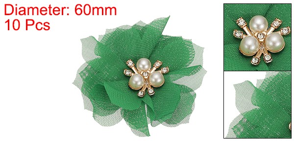 10Pcs 2.36 Inch Rhinestone Chiffon Flower Fabric Appliques Green gallery