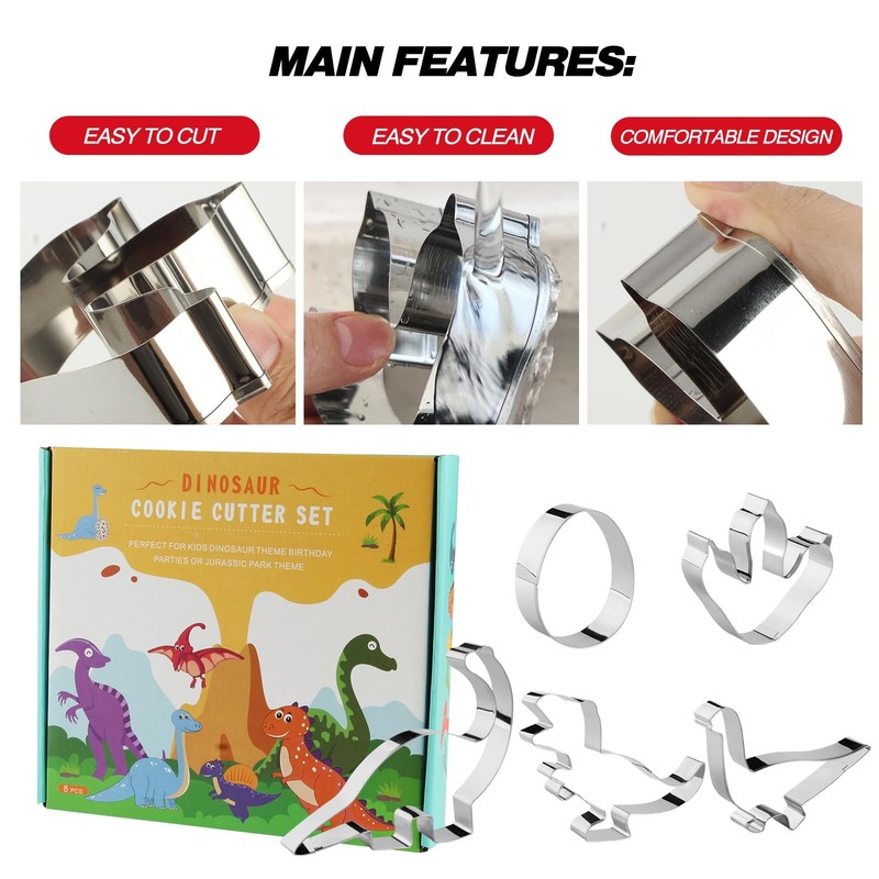 8 Pcs Stainless Steel Dinosaur Cookie Cutters Food Decoration Tools for Baking gallery