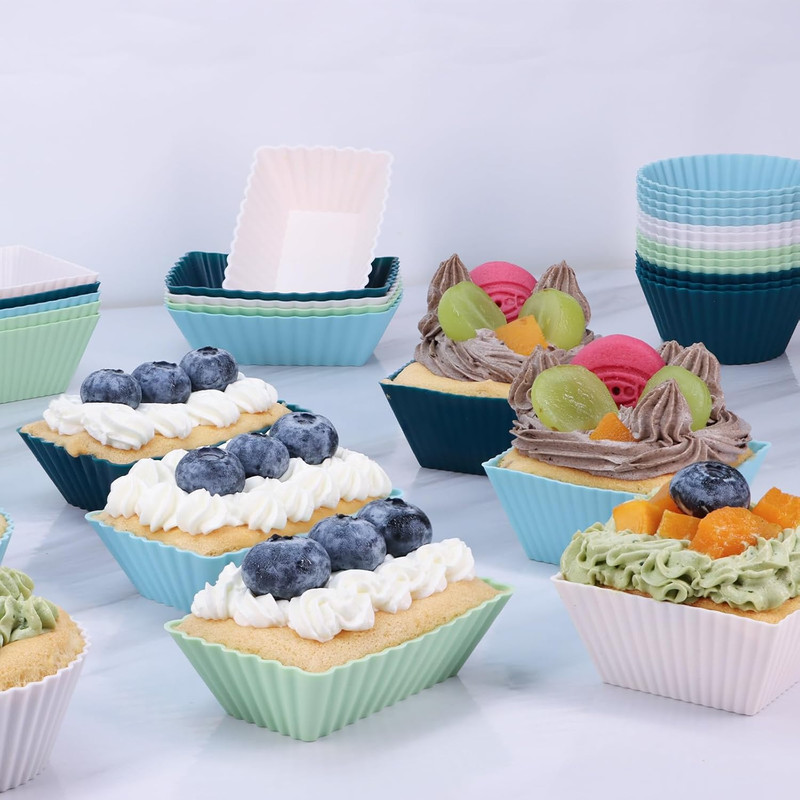 24Pack Silicone Muffin Cups, Reusable Cupcake Liners Molds for Baking, 3 Shapes gallery