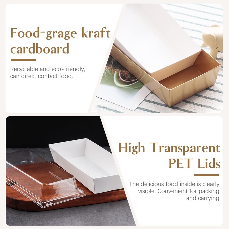 100 Pack 7.5 Inch Paper Charcuterie Boxes, Clear Lids, White, Small To Go Treat gallery