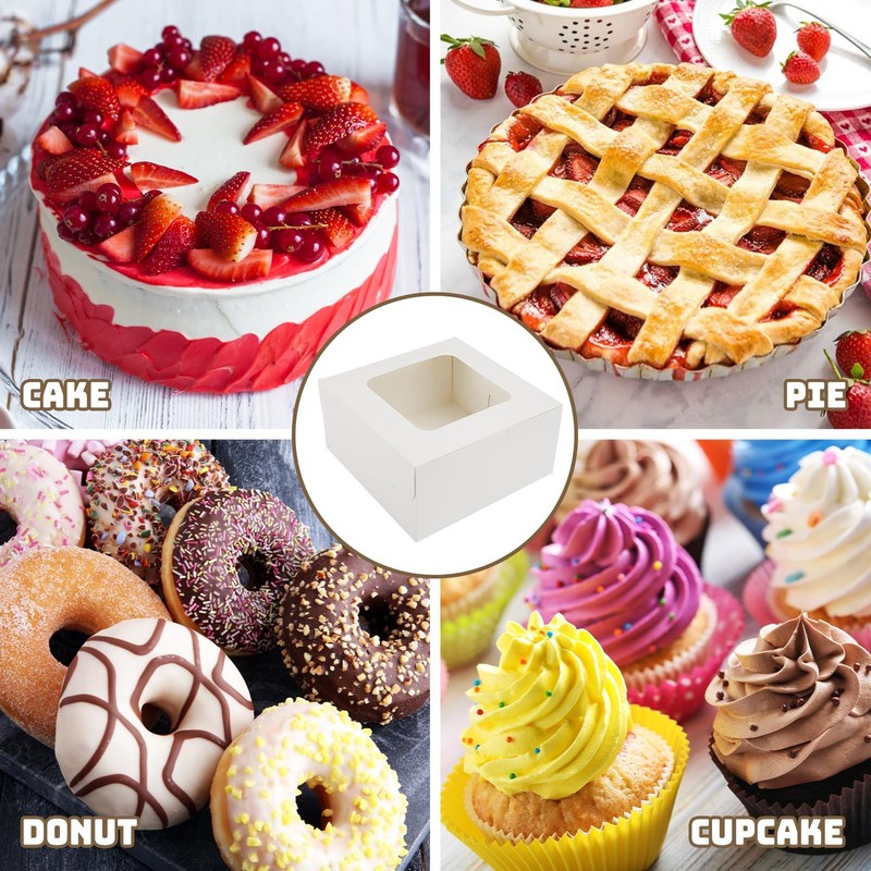 10x10x5 Inch Cake Box Bakery Pastry Container With Window 32 PCS Pack White gallery