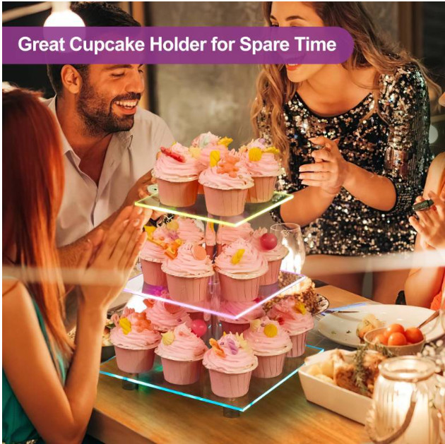 Cupcake Stand - 3 Tier Cupcake Tower with Rechargeable Light- Acrylic Cupcake... gallery