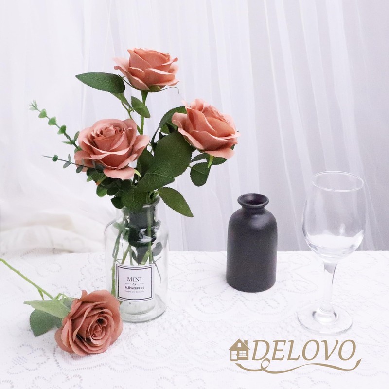 Delovo 52Pcs Dusty Rose Roses Artificial Flowers Fake Flowers Silk Roses Stems gallery