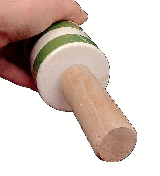 Green and White Striped Ceramic Rolling Pin in Good Condition gallery