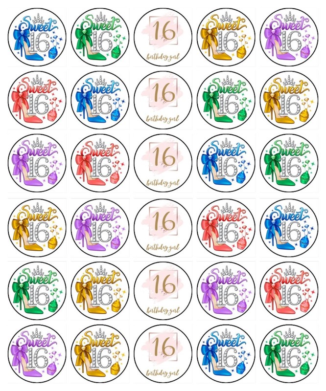 16th Birthday Cupcake Toppers Edible Wafer Cake Decorations (2 Sizes)