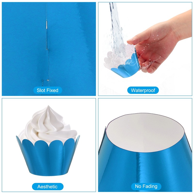 Cupcake Wrappers Paper, 50 Pack Baking Cups Wave Decor, Reflective Blue gallery