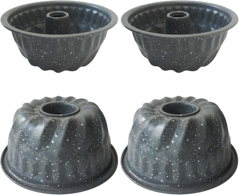 4PCS Small Fluted Cake Pan, Mini Tube Pan, Nonstick Fluted Tube Cake Molds,