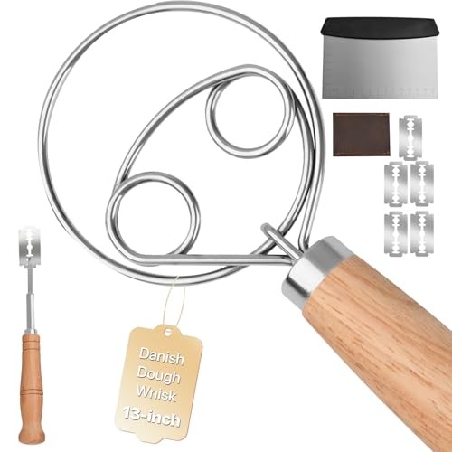 Sourdough Whisk Set: Danish Dough Whisk, Dough Scraper, Bread Scoring Lame | 3 gallery