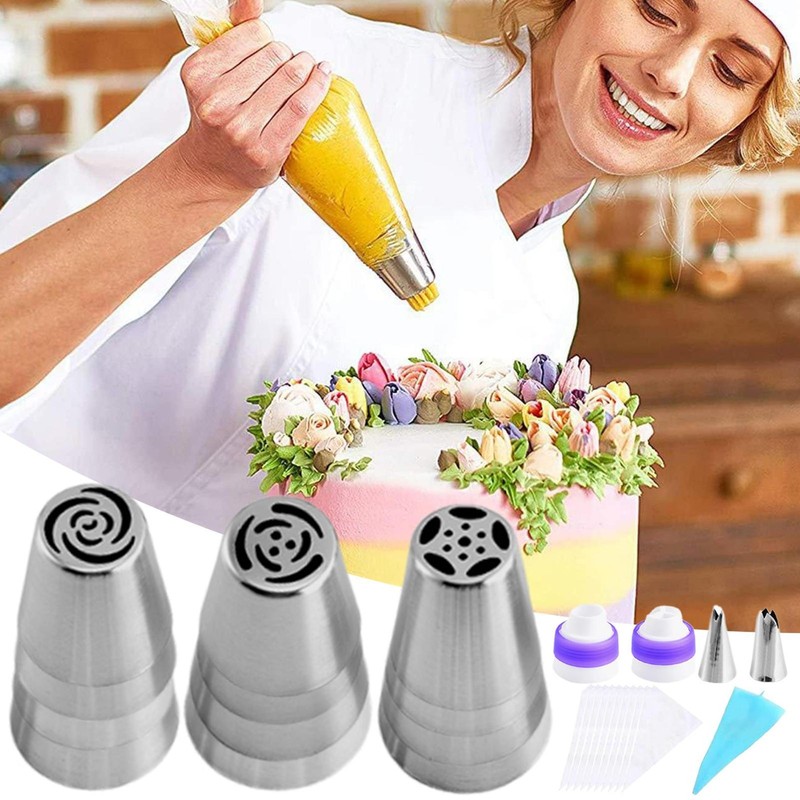 27 Pieces Piping Tips Set Reusable Stainless Steel Icing Piping Tips Nozzle Bags gallery