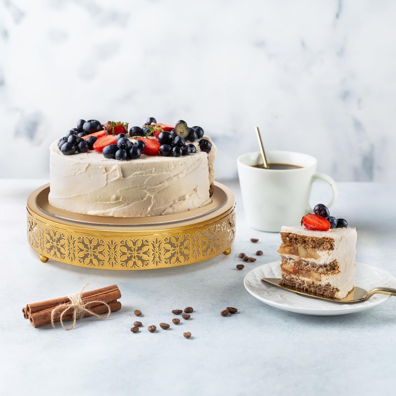 3 Pieces Golden Cake Stand Set, 8/10/12 Inch Round Metal Dessert Display Stan... gallery