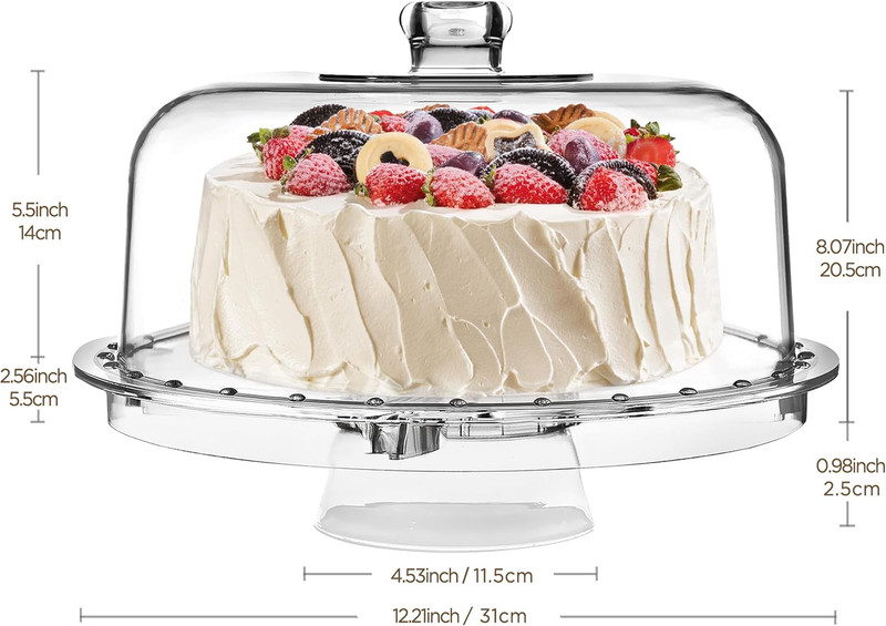 Cake Stand with Acrylic Dome Cover (12.2"), Multifunctional Serving Cookie Platt gallery