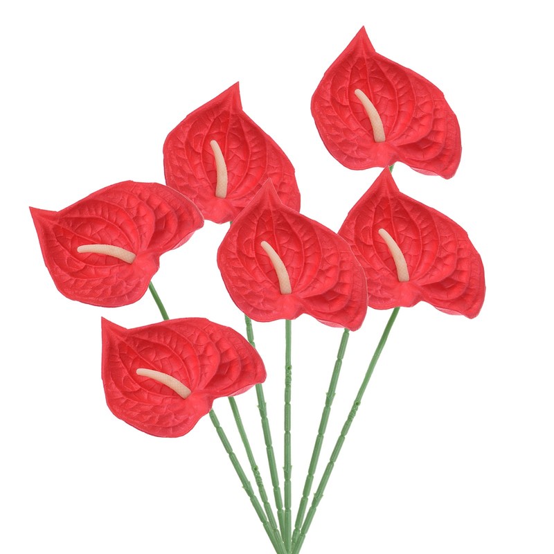 6Pcs 13″ Artificial Anthurium Lily Flowers Floral Bouquet Decor, Red