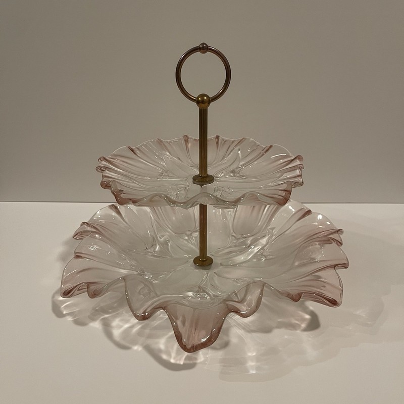 Mikasa 2-tier Pink Tulip Appetizer stand 11.5” Tall
