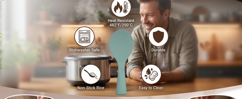 Silicone Standing Rice Spatula with Non-Sti Paddle, Heat gallery