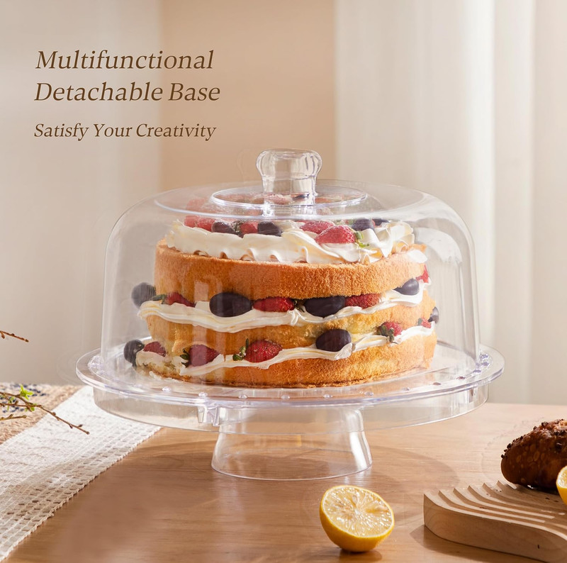 Cake Stand with Acrylic Dome Cover (12.2"), Multifunctional Serving Cookie Platt gallery