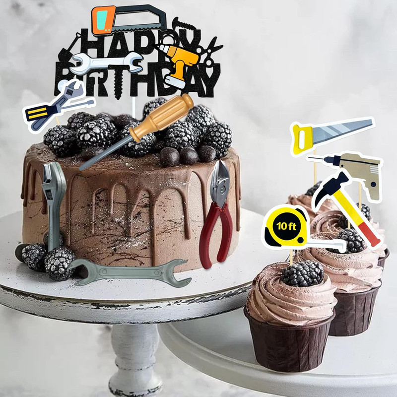 18PCS Tools Cake Topper Tools Cake Decorations Toolbox Wrench Hammer Mechanic Dr gallery