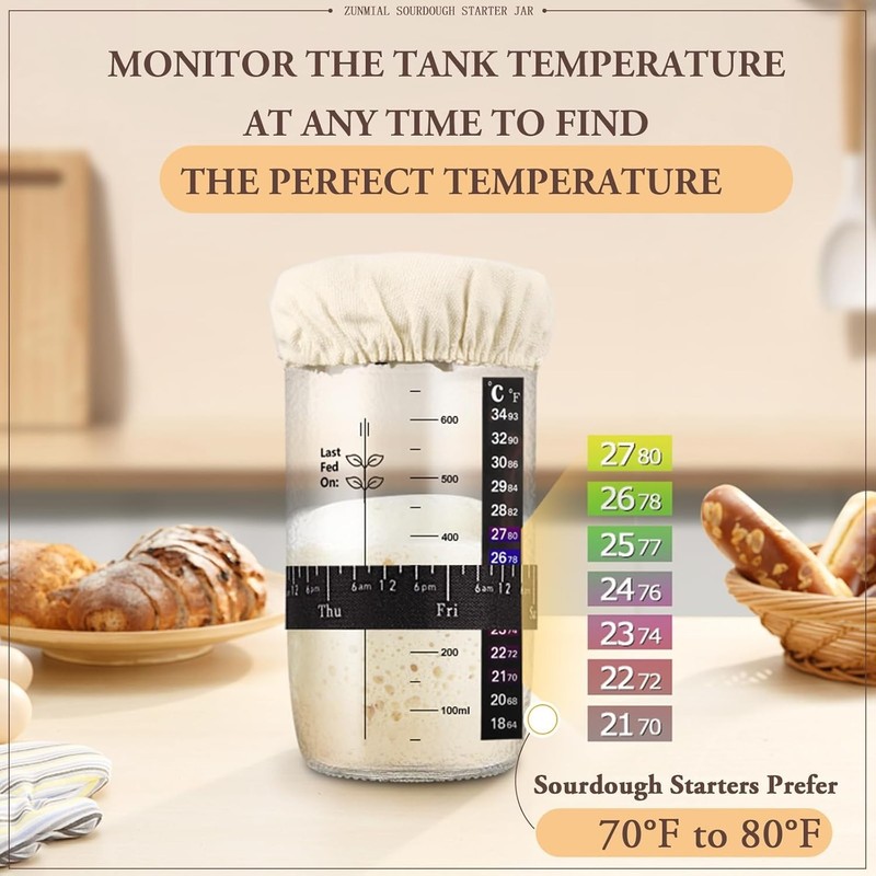 Sourdough Starter Jar, 24 oz Sourdough Starter Kit with Date Marked Feeding B... gallery