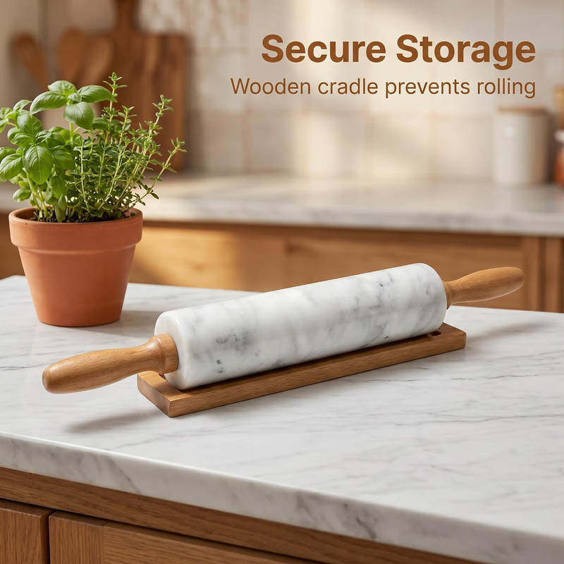 White Marble Rolling Pin for Baking 10inch Barrel，Dough Roller | With Wooden Han gallery