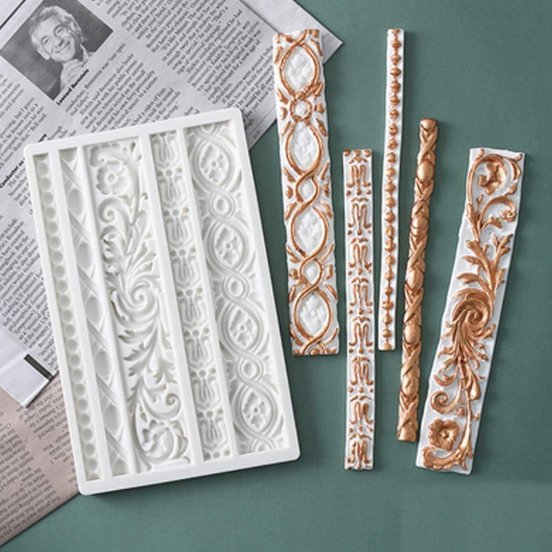 3 Pieces Baroque Fondant Molds Scroll Border Lace Silicone Molds Curlicues Gum P gallery