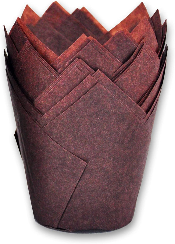 Large Size Brown Tulip Baking Cups 2-1/4″(Base Diameter) X 4″(Wall Height) Greas